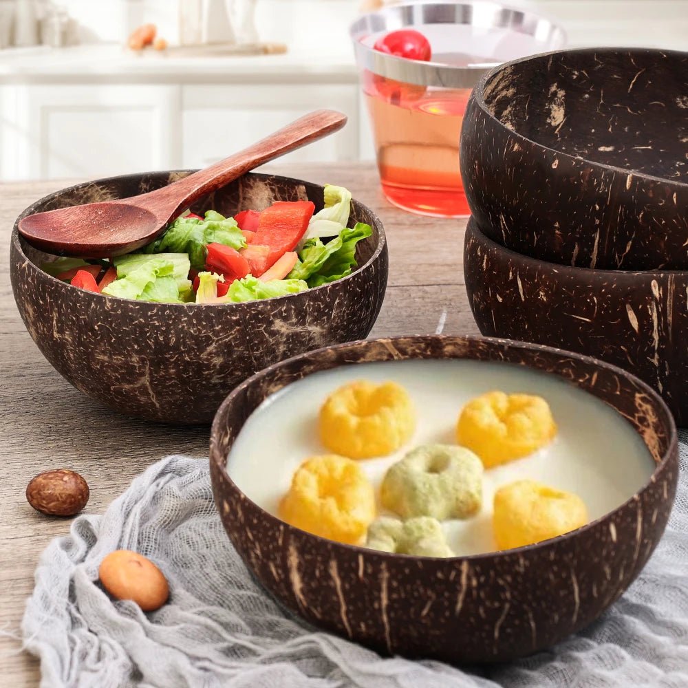 Natural Coconut Bowls For Serving Dishes Wooden Reusable Bowl Utensils - AroundTheWineCooler