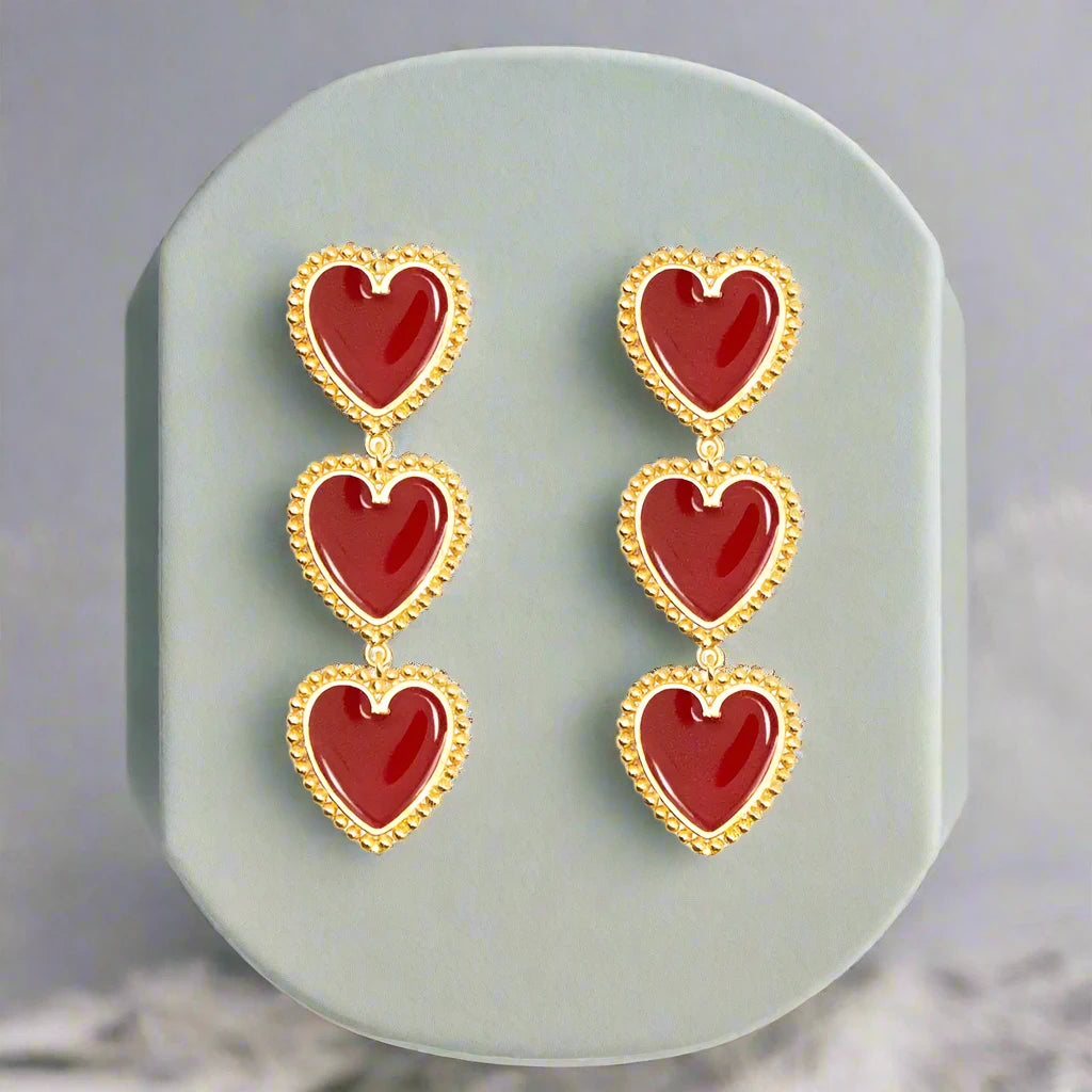 3 Red Hearts Earrings - AroundTheWineCooler