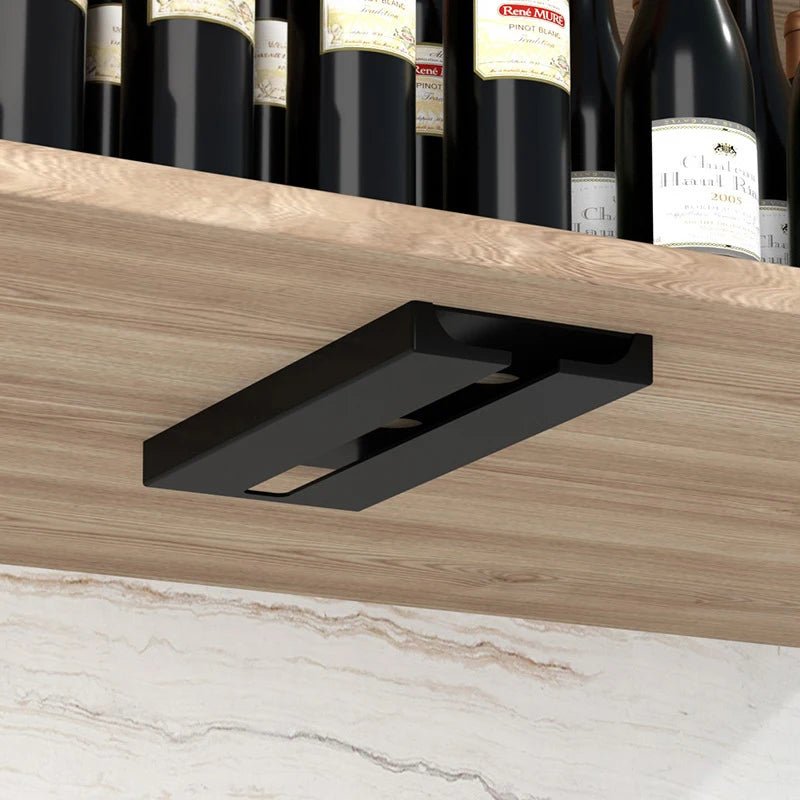 No Drill Wine Glass Holder, Hanging Storage for Wine Glasses and Champagne Flutes, Plastic Hanging Rack Cup Holder - AroundTheWineCooler