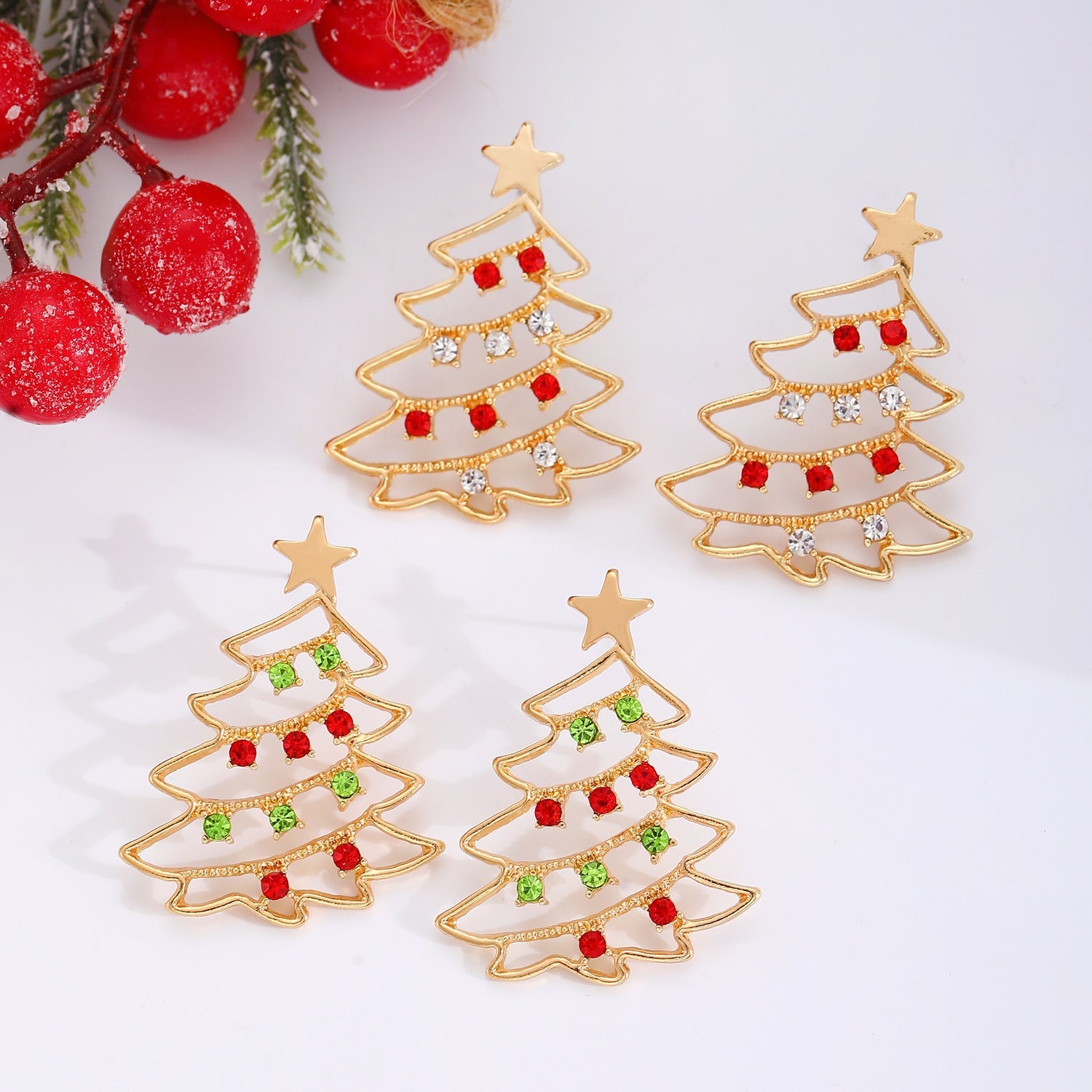 Christmas Earrings With Christmas Tree Colorful Zircon Christmas Tree