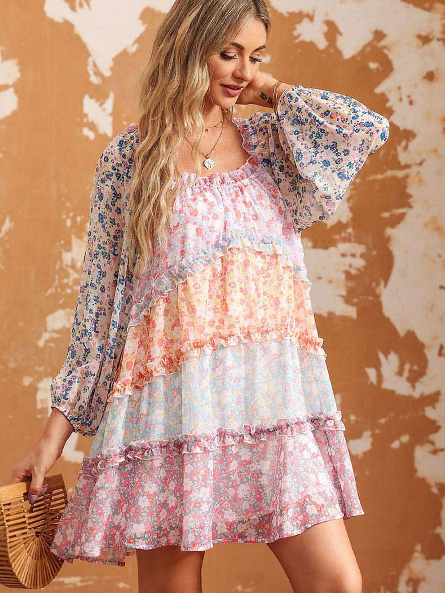 Color Matching Floral Dress Women's Pullover - AroundTheWineCooler