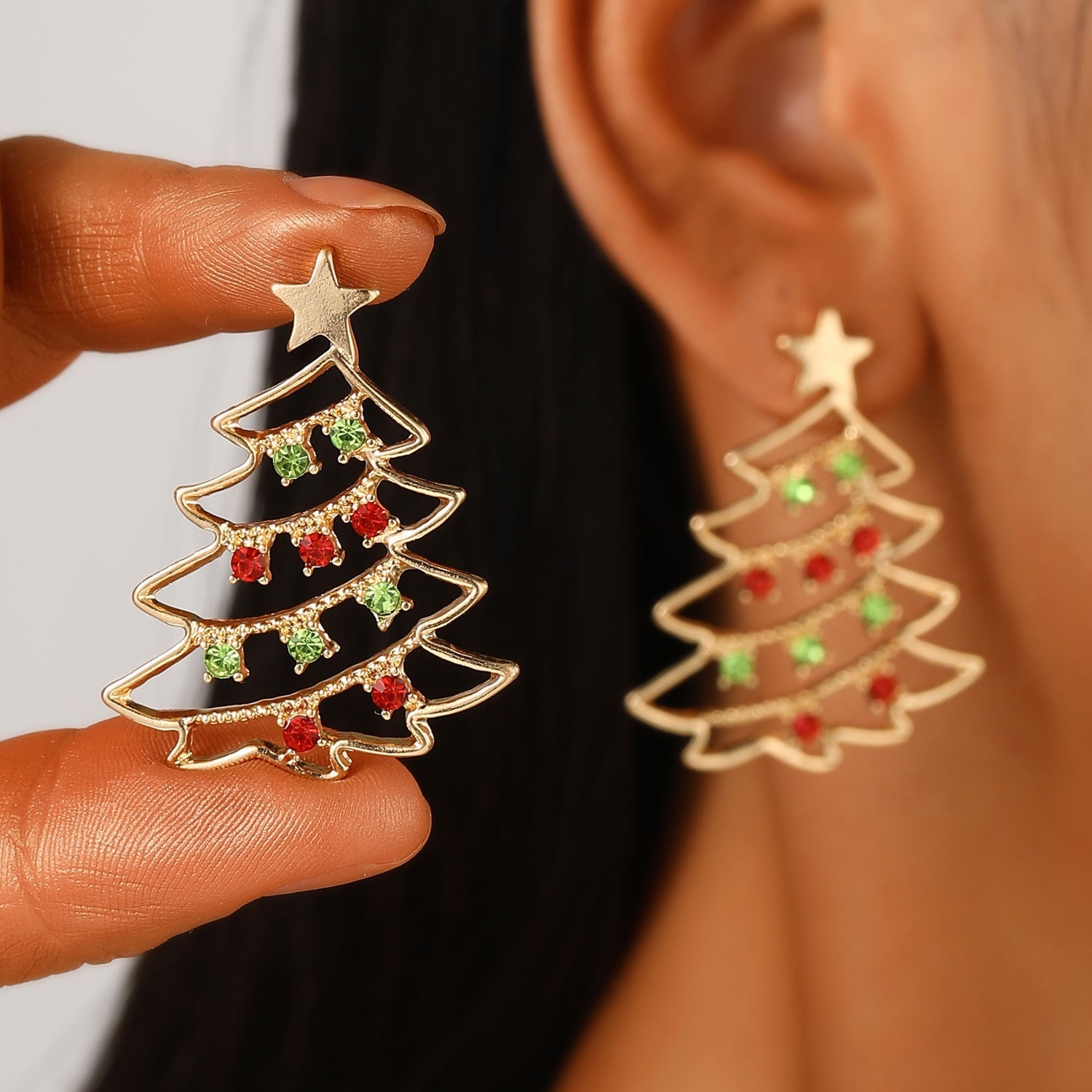 Christmas Earrings With Christmas Tree Colorful Zircon Christmas Tree