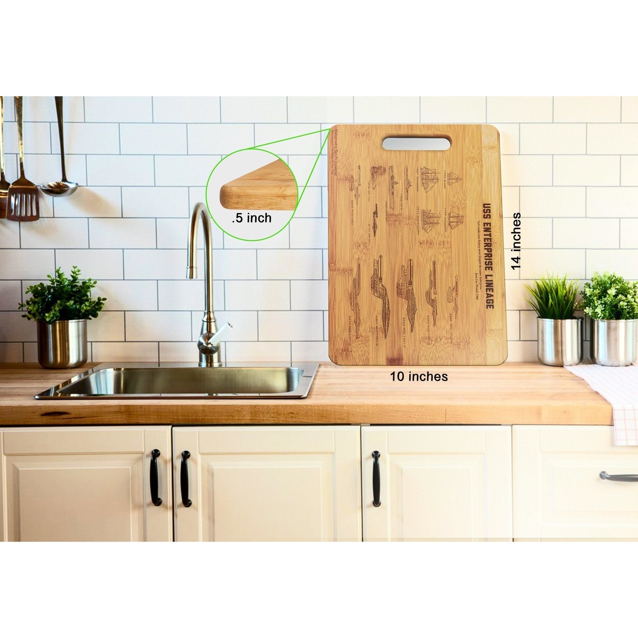 Bamboo USS Enterprise NCC - 1701 Lineage Laser Engraved Decorative - AroundTheWineCooler