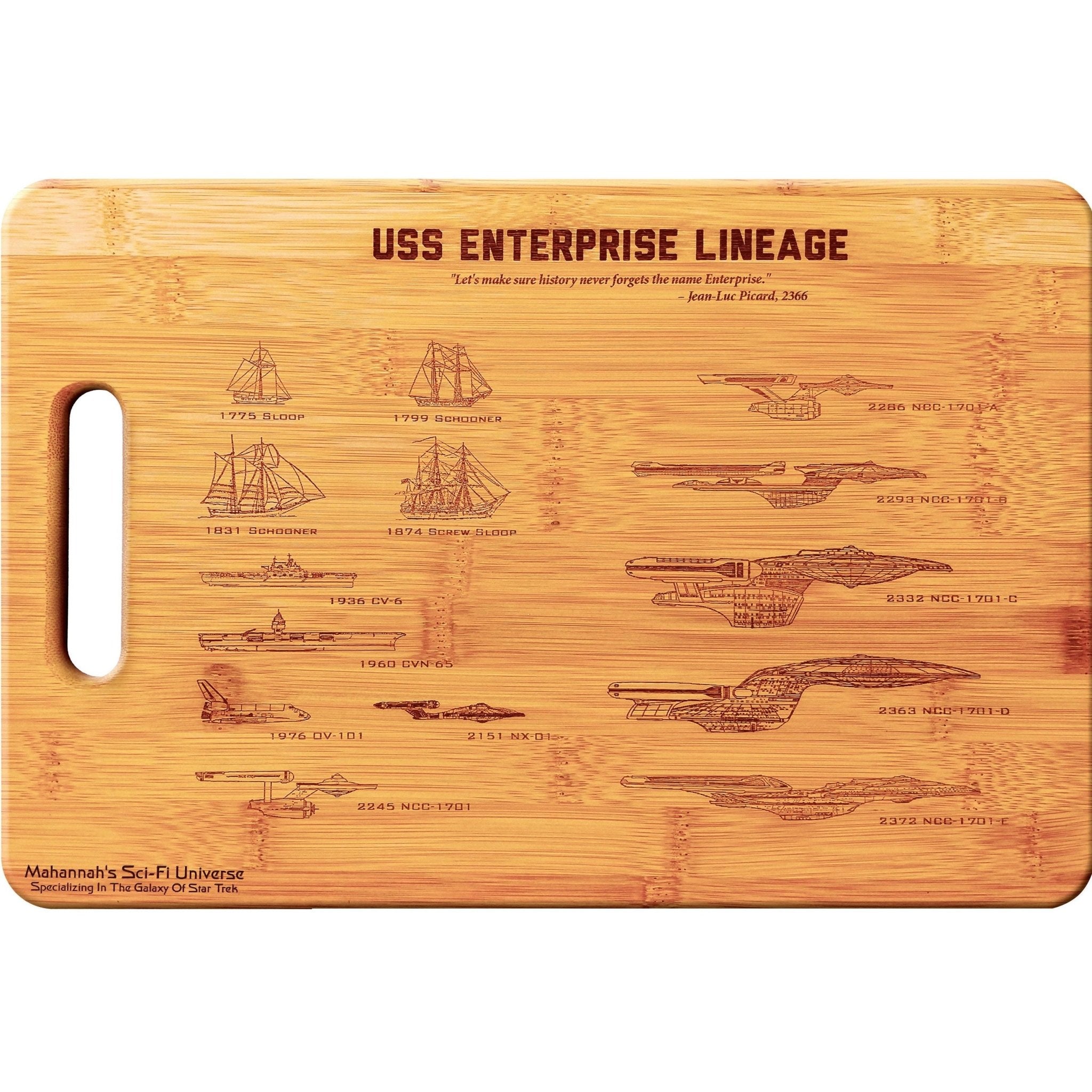 Bamboo USS Enterprise NCC - 1701 Lineage Laser Engraved Decorative - AroundTheWineCooler