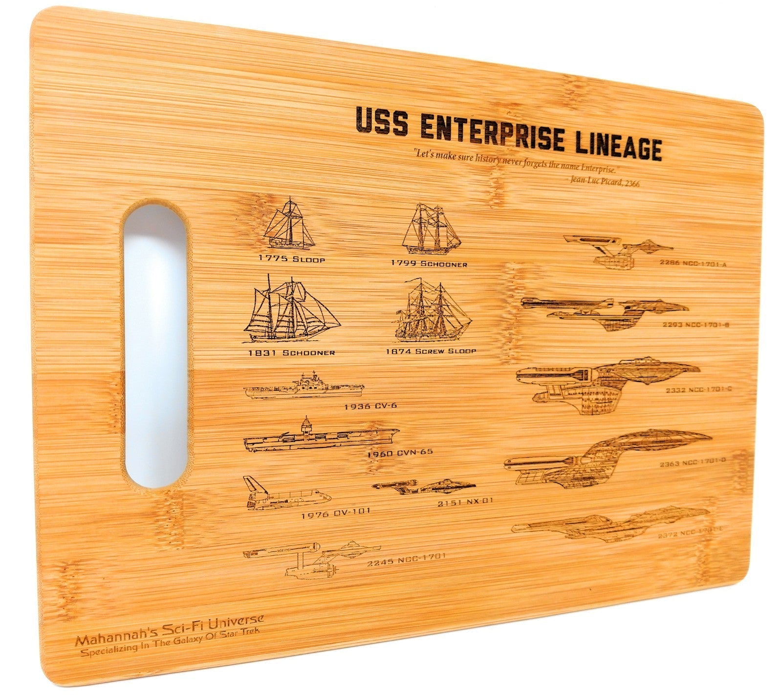 Bamboo USS Enterprise NCC - 1701 Lineage Laser Engraved Decorative - AroundTheWineCooler