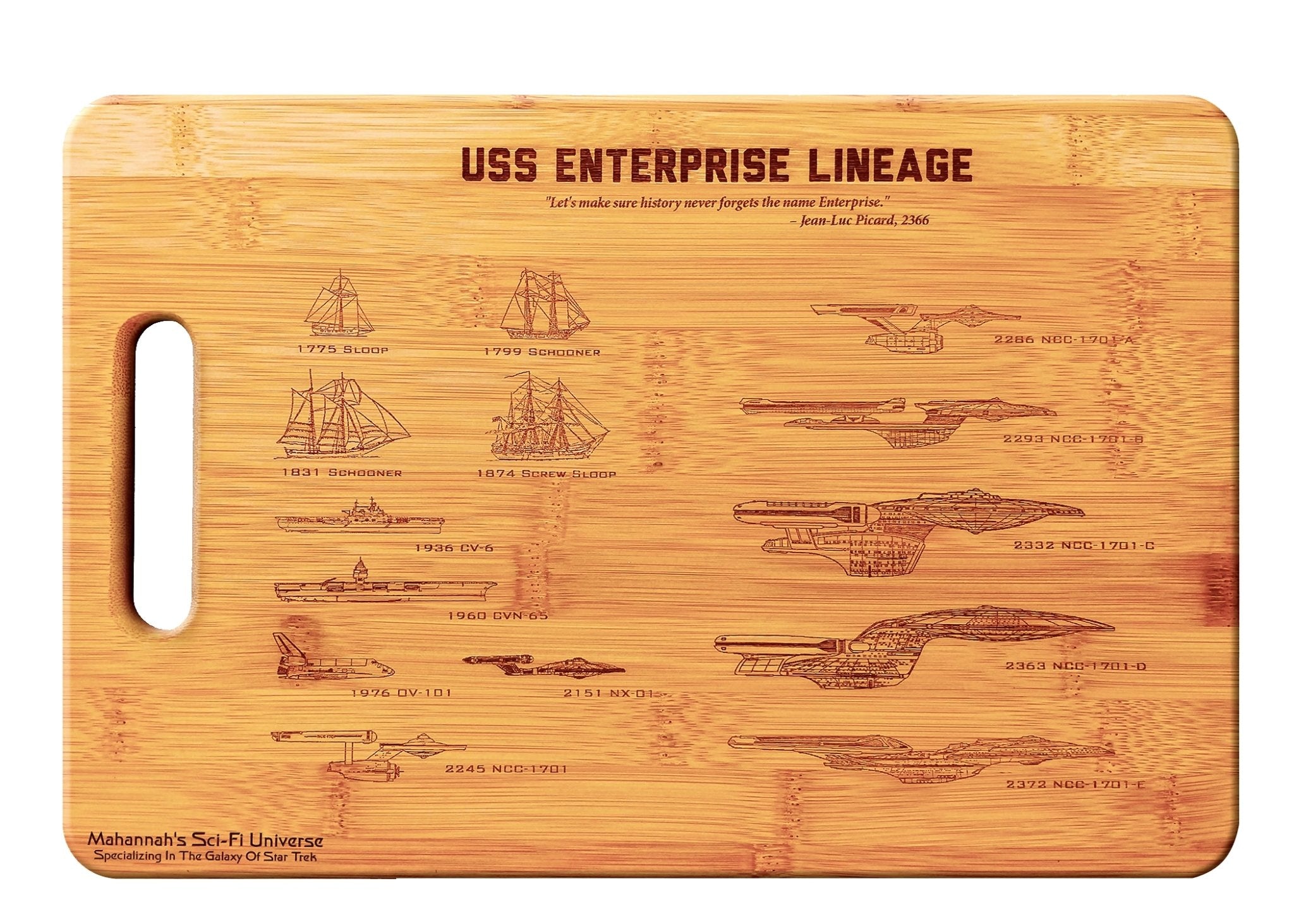 Bamboo USS Enterprise NCC - 1701 Lineage Laser Engraved Decorative - AroundTheWineCooler