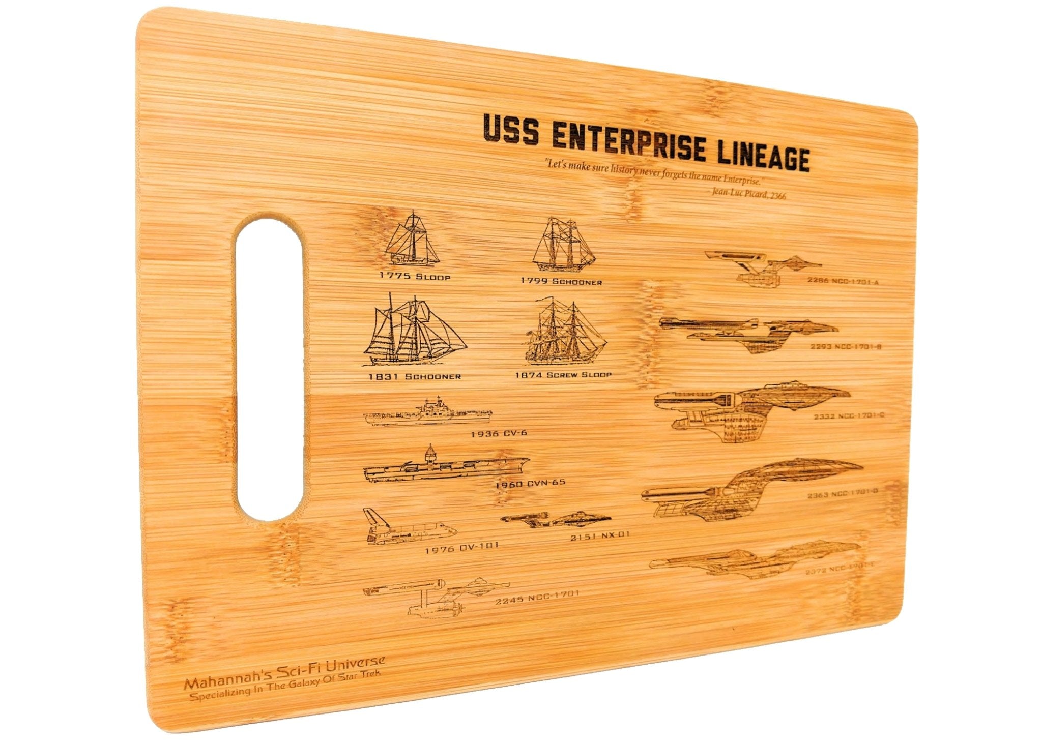 Bamboo USS Enterprise NCC - 1701 Lineage Laser Engraved Decorative - AroundTheWineCooler
