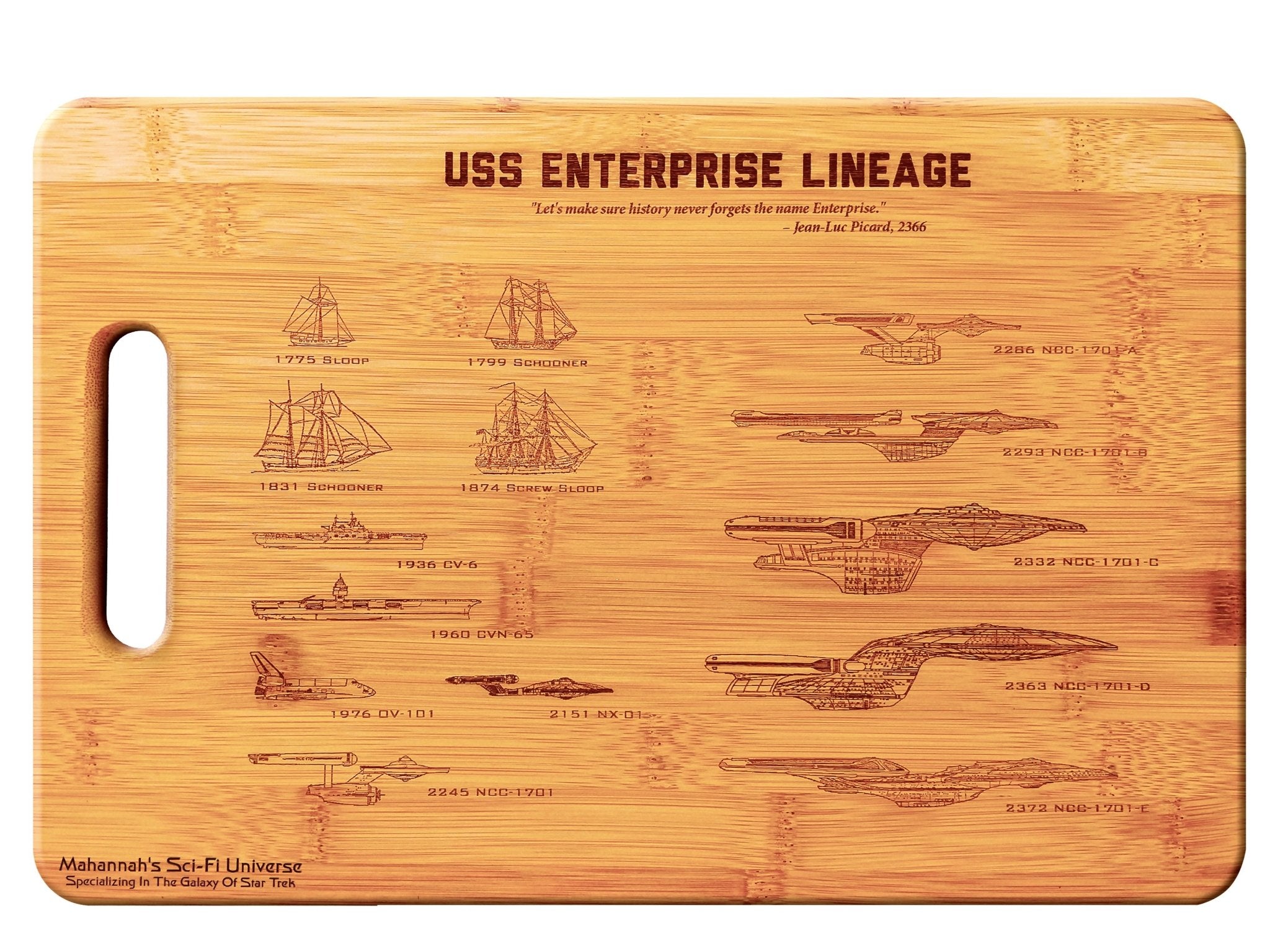 Bamboo USS Enterprise NCC - 1701 Lineage Laser Engraved Decorative - AroundTheWineCooler