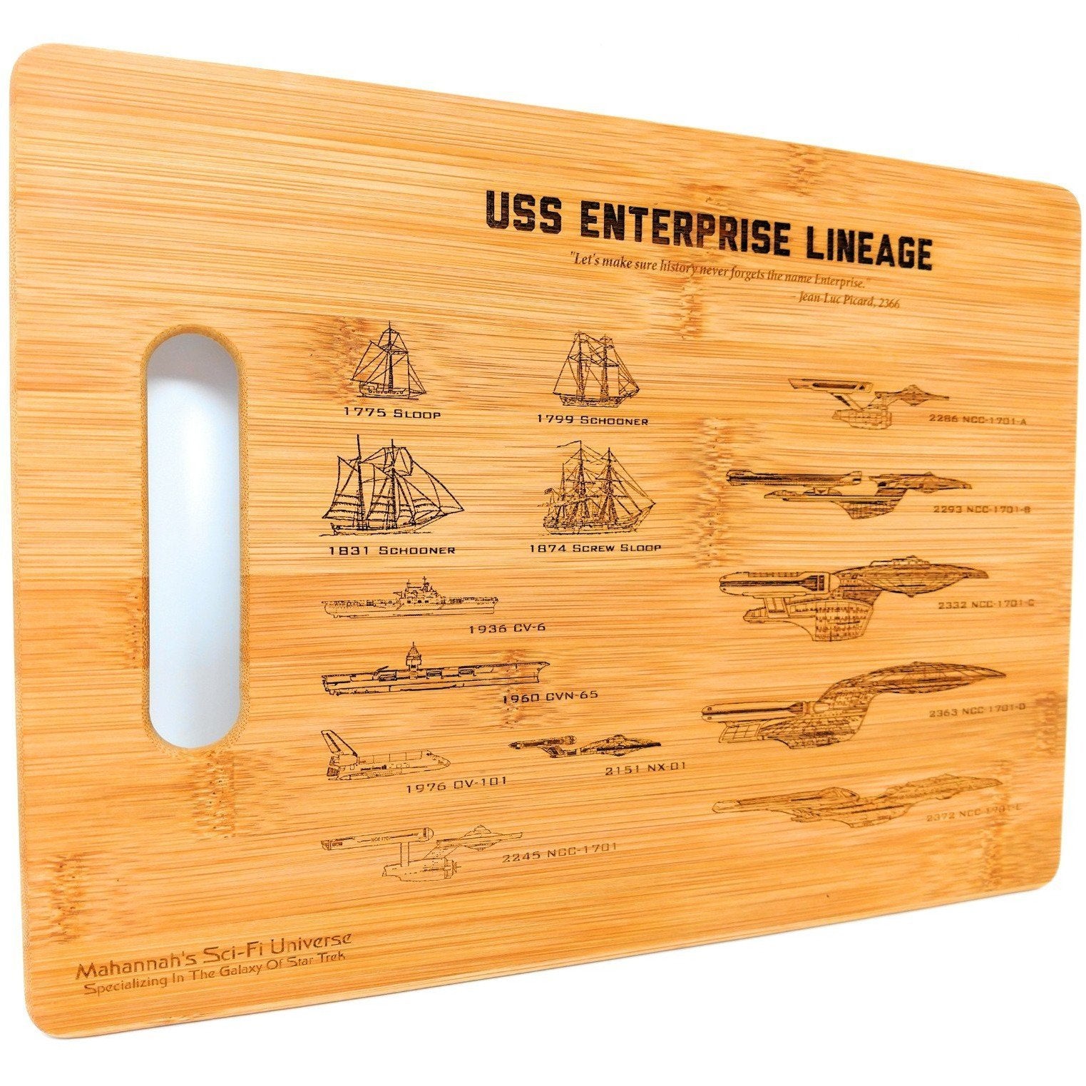 Bamboo USS Enterprise NCC - 1701 Lineage Laser Engraved Decorative - AroundTheWineCooler