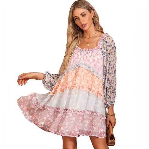 Color Matching Floral Dress Women's Pullover - AroundTheWineCooler