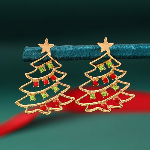 Christmas Earrings With Christmas Tree Colorful Zircon Christmas Tree