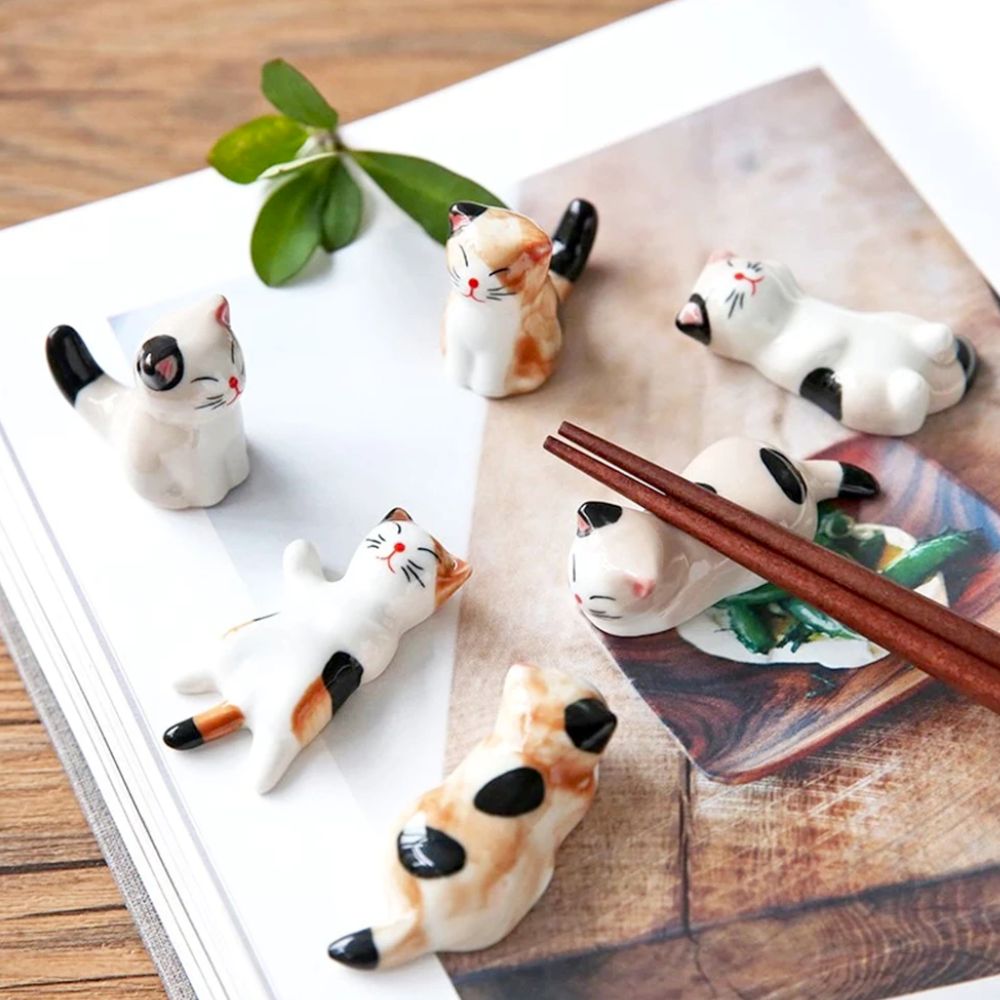 Porcelain Cat Chopstick Holders Set - AroundTheWineCooler
