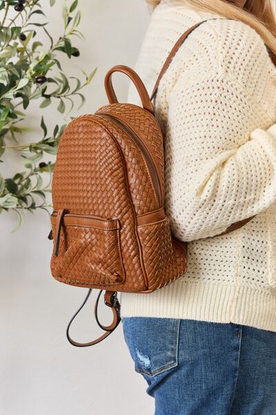 SHOMICO PU Leather Woven Backpack - AroundTheWineCooler