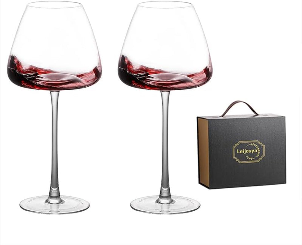 Red Wine Glasses Set of 2- Premium Crystal Wine Glasses Hand Blown-24 Oz,Thin Rim,Long Stem,High End Gift Box