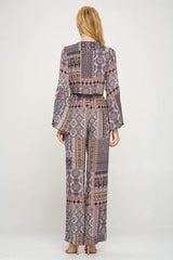 Boho Chic Bell Sleeve Crop Top and Wide Leg Pant Set - AroundTheWineCooler