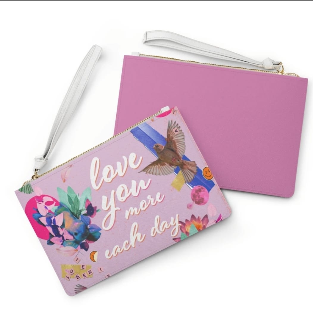 Love You More Each Day Floral Designed Zipped Clutch Bag - AroundTheWineCooler