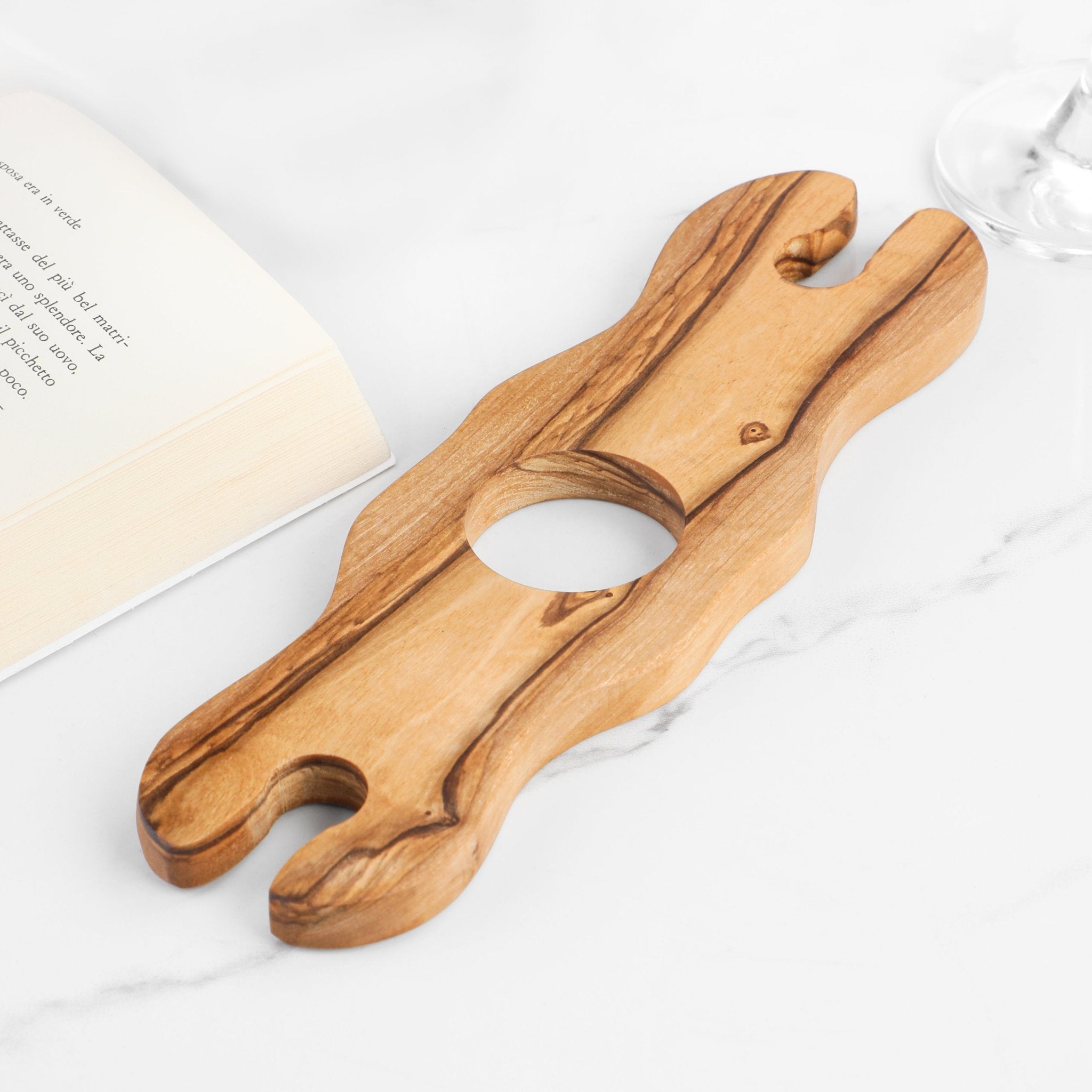 Glass and Bottle Holder – Handcrafted Olive Wood Bar Organizer - AroundTheWineCooler