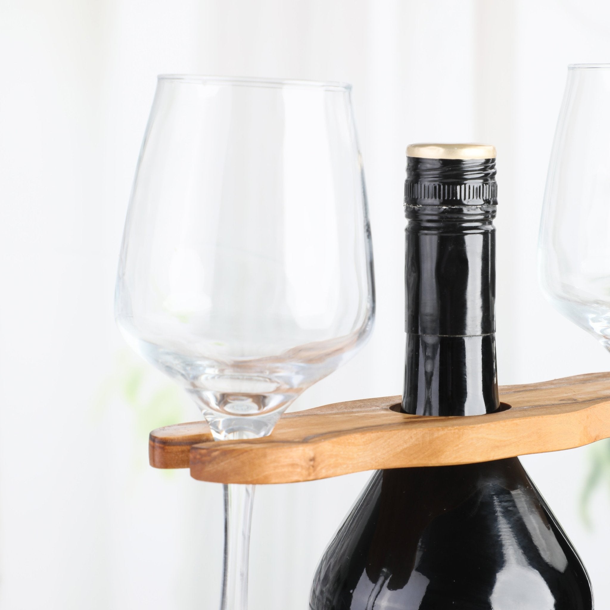 Glass and Bottle Holder – Handcrafted Olive Wood Bar Organizer - AroundTheWineCooler