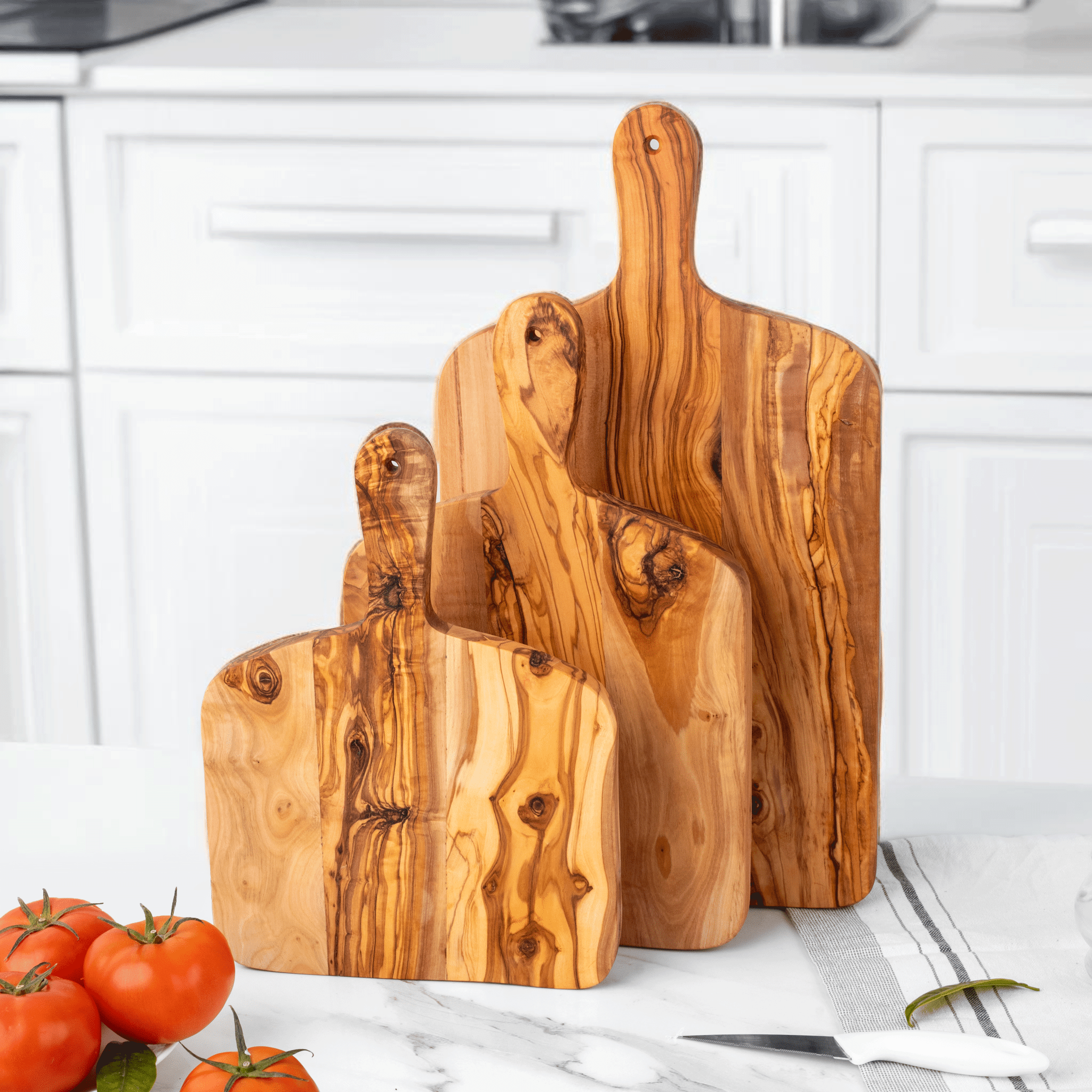 Handcrafted Olive Wood Rectangle Cutting Board with Handle - AroundTheWineCooler