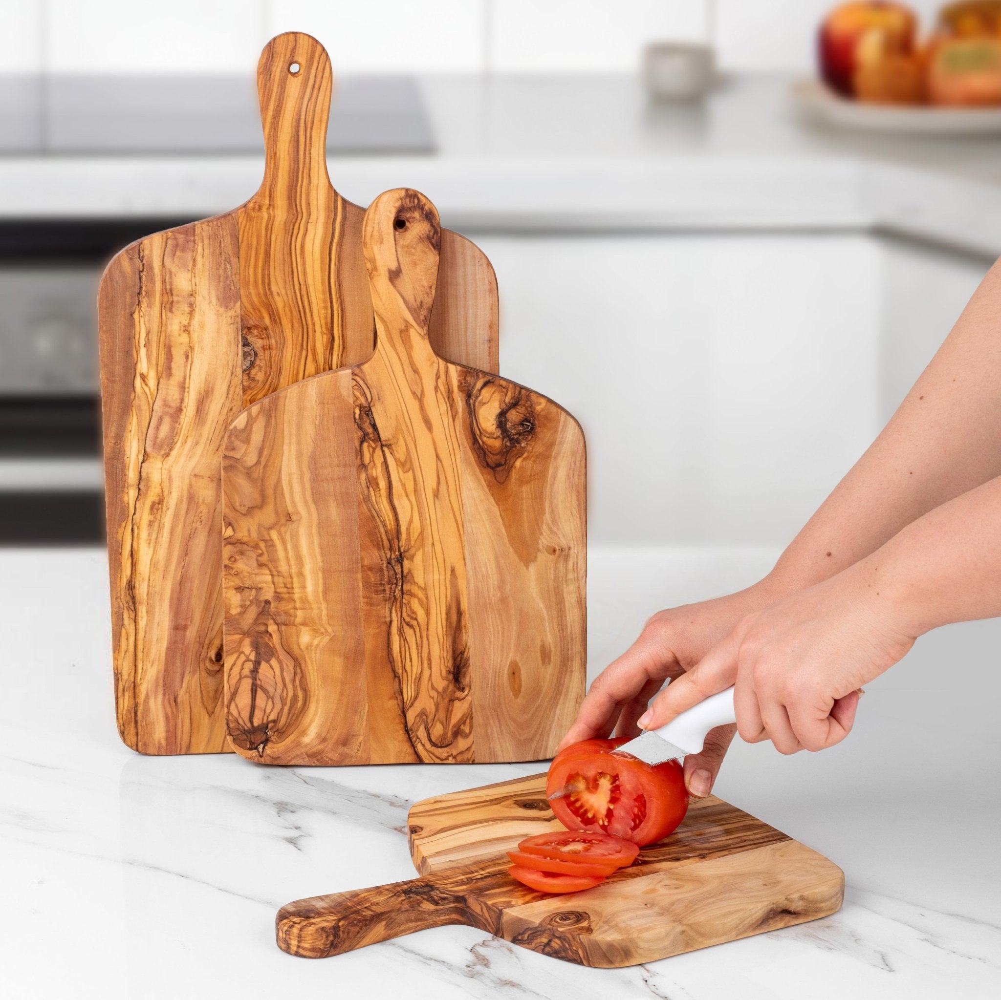 Handcrafted Olive Wood Rectangle Cutting Board with Handle - AroundTheWineCooler