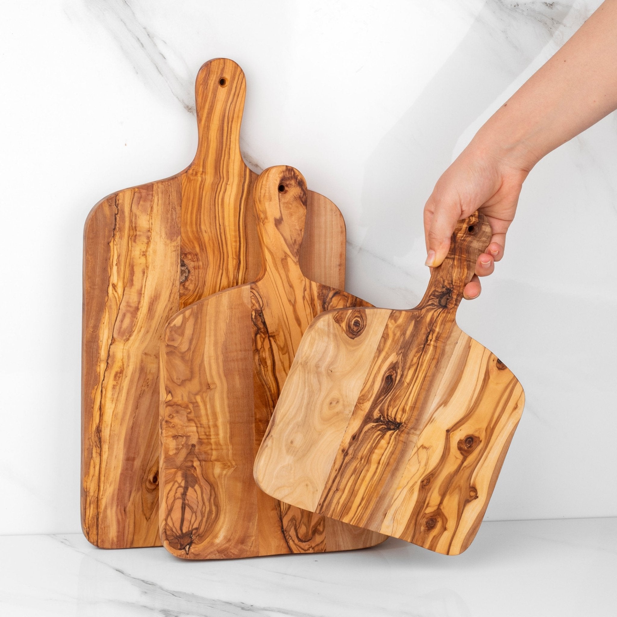 Handcrafted Olive Wood Rectangle Cutting Board with Handle - AroundTheWineCooler
