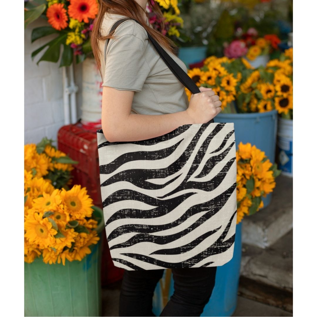 Double Sided Zebra Print Beach Shopper Tote Bag Medium - AroundTheWineCooler