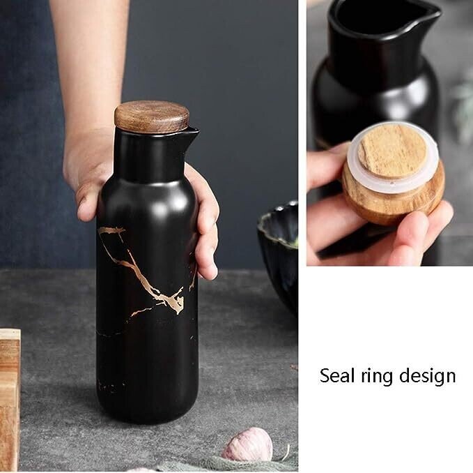 Ceramic Oil & Vinegar Dispenser Bottle and 3pcs Spices Set - AroundTheWineCooler
