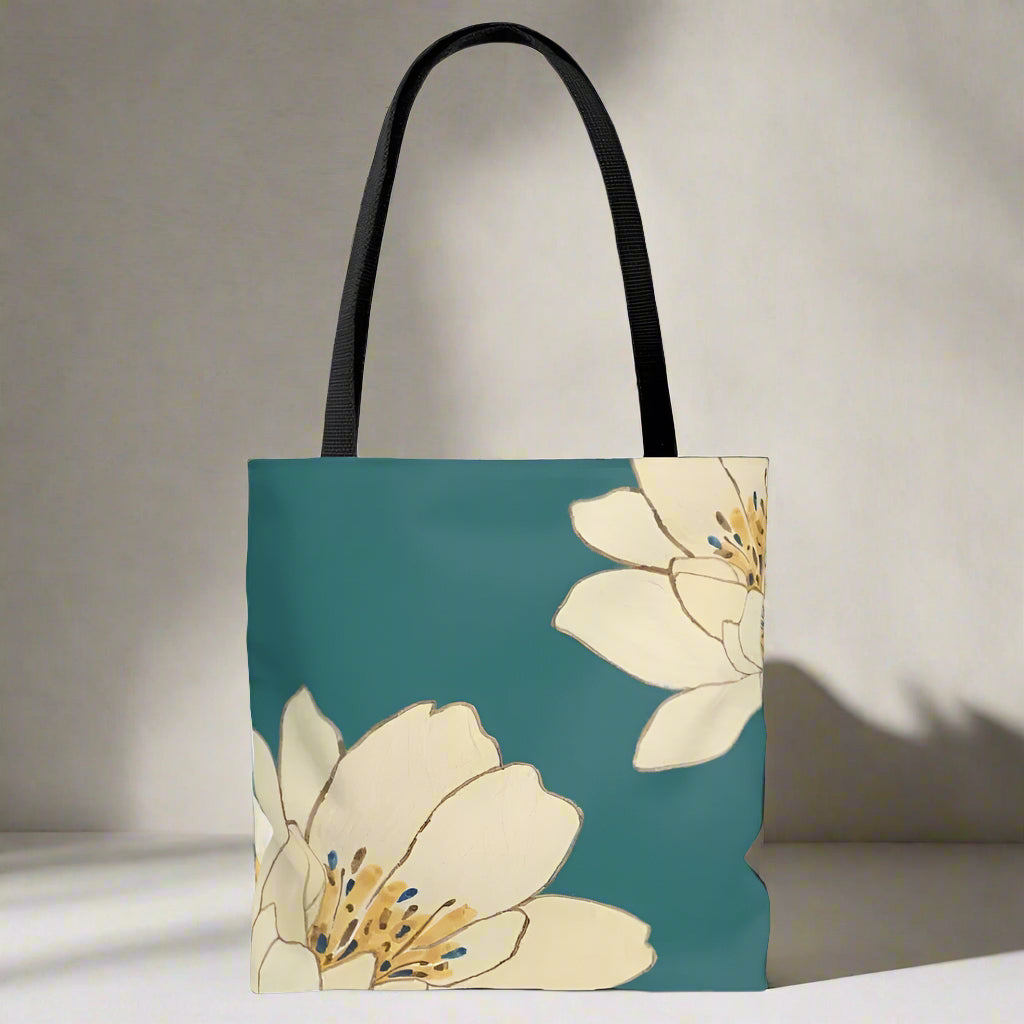 Green Floral Beach Shopper Tote Bag Medium - AroundTheWineCooler