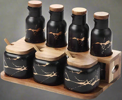 Ceramic Oil & Vinegar Dispenser Bottle and 3pcs Spices Set - AroundTheWineCooler