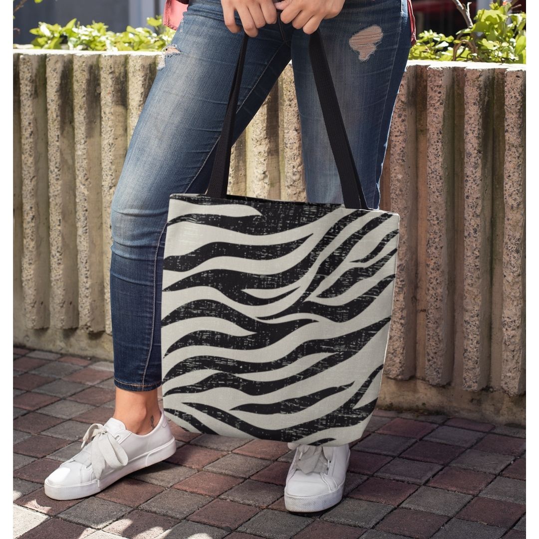 Double Sided Zebra Print Beach Shopper Tote Bag Medium - AroundTheWineCooler