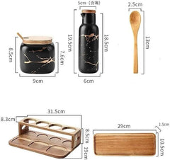 Ceramic Oil & Vinegar Dispenser Bottle and 3pcs Spices Set - AroundTheWineCooler