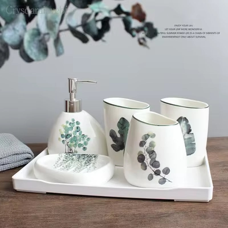 Nordic Green Plants Ceramic Bathroom Products Wedding Bath Set Ceramic Bathroom Accessories Melamine Tray Christmas