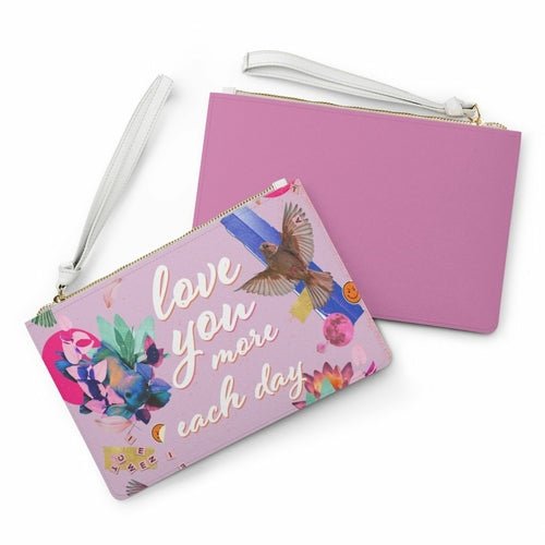 Love You More Each Day Floral Designed Zipped Clutch Bag - AroundTheWineCooler