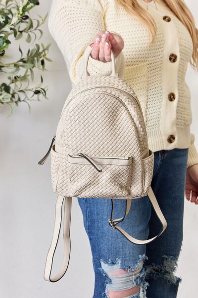 SHOMICO PU Leather Woven Backpack - AroundTheWineCooler