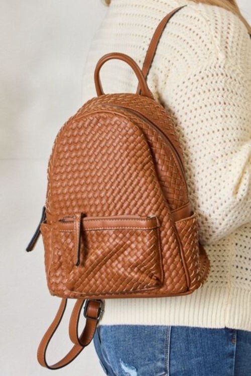 SHOMICO PU Leather Woven Backpack - AroundTheWineCooler
