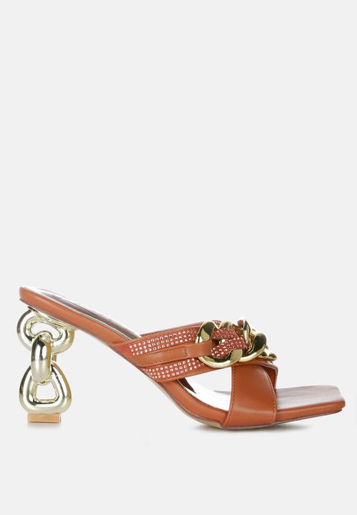 Evelane Metallic Chain Rhinestone Sandals - AroundTheWineCooler