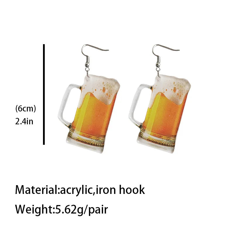 1Pair Wine Glass Women's Earrings Acrylic Beer Red Wine Whiskey Wine Earrings Ornaments Accessories