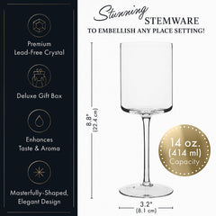 Wine Glasses Set of 2-14Oz - Square Wine Glasses, Large Red Wine or White Wine Glasses - Hand Blown Long Stem Wine Glass Set, Premium Crystal Wine Glasses - Housewarming Gifts