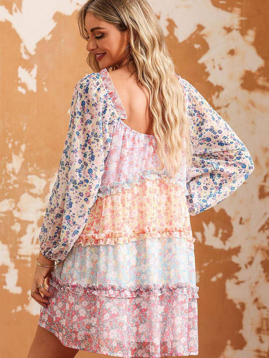 Color Matching Floral Dress Women's Pullover - AroundTheWineCooler