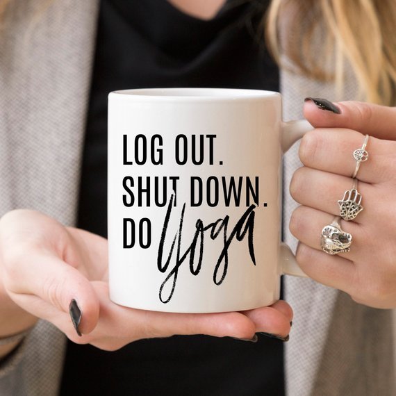Yoga Mug, Shut Down Do Yoga, Yoga Gift, Yogi, - AroundTheWineCooler