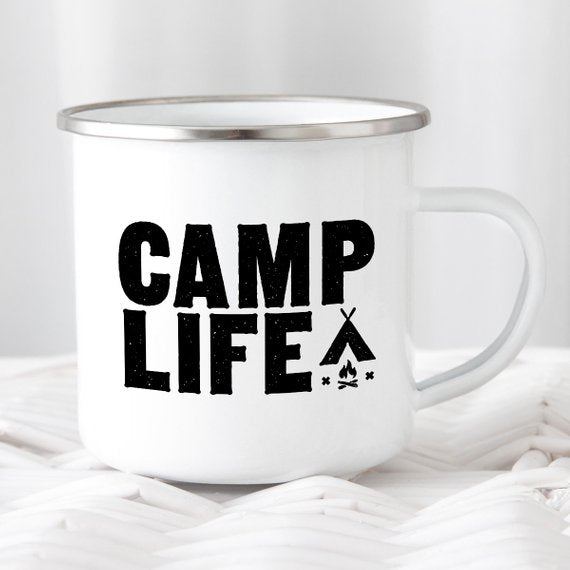 Camping Mug Enamel Mug Campfire Mug Camp Life Tin - AroundTheWineCooler