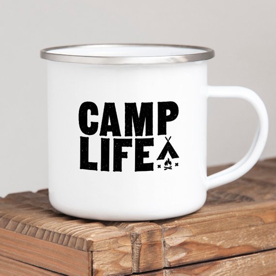 Camping Mug Enamel Mug Campfire Mug Camp Life Tin - AroundTheWineCooler