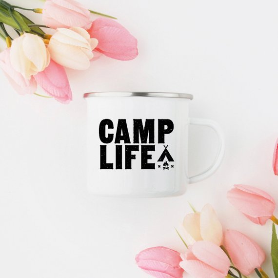 Camping Mug Enamel Mug Campfire Mug Camp Life Tin - AroundTheWineCooler