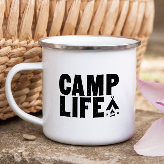 Camping Mug Enamel Mug Campfire Mug Camp Life Tin - AroundTheWineCooler
