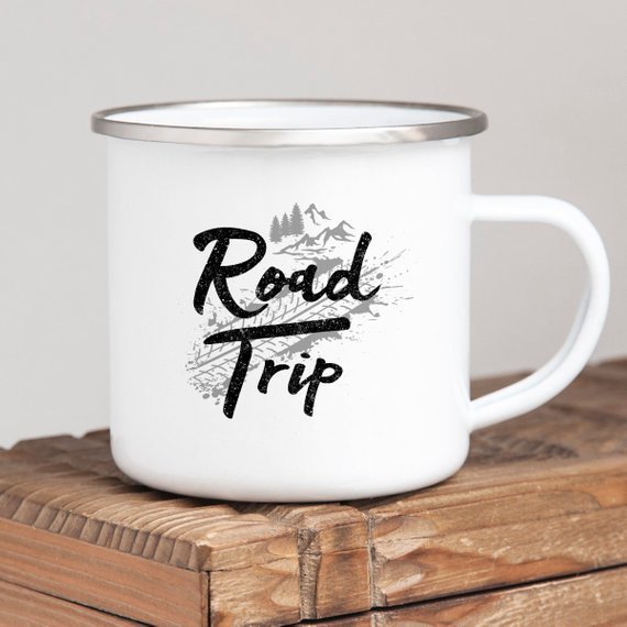 Road Trip Enamel Mug Camping Mug Wanderlust - AroundTheWineCooler
