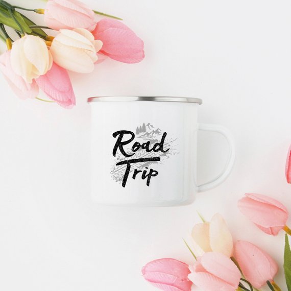 Road Trip Enamel Mug Camping Mug Wanderlust - AroundTheWineCooler