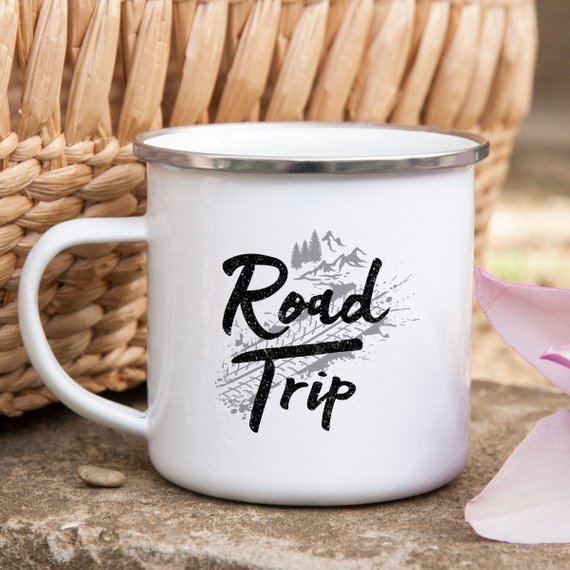 Road Trip Enamel Mug Camping Mug Wanderlust - AroundTheWineCooler