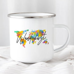 Wanderlust Enamel Mug Camping Mug Happy Hiker - AroundTheWineCooler