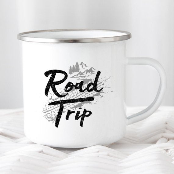 Road Trip Enamel Mug Camping Mug Wanderlust - AroundTheWineCooler
