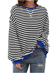 Loose Striped Long Sleeve T-shirt Casual Pullover Sweater For Womens Clothing